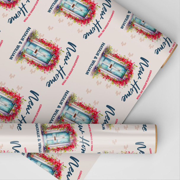 Personalised Wrapping Paper New Home Blue Door Red Flower Custom Gift Wrap