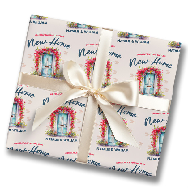 Personalised Wrapping Paper New Home Blue Door Red Flower Custom Gift Wrap