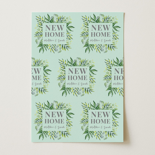 Personalised Wrapping Paper New Home Green Leaves Custom Gift Wrap