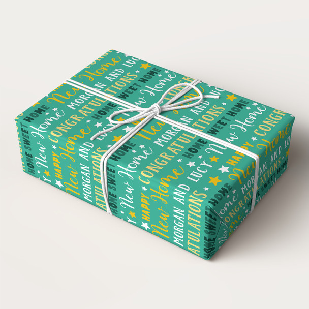 Personalised Wrapping Paper New Home Green Yellow Star Custom Gift Wrap
