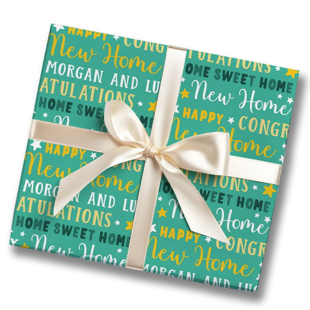 Personalised Wrapping Paper New Home Green Yellow Star Custom Gift Wrap