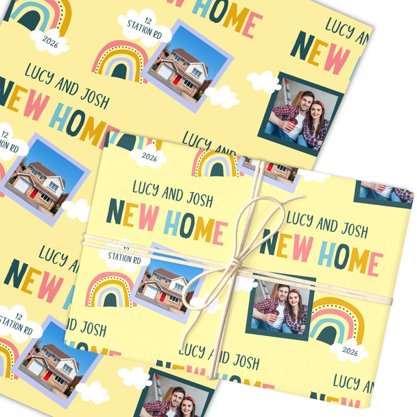 Personalised Wrapping Paper New Home Photo Rainbow Cloud Yellow Custom Gift Wrap