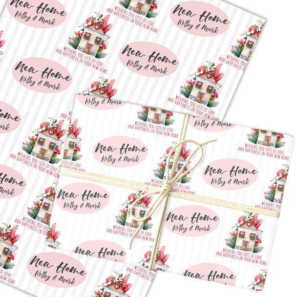 Personalised Wrapping Paper New Home Watercolour Cute House Custom Gift Wrap