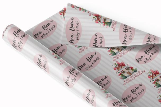 Personalised Wrapping Paper New Home Watercolour Cute House Custom Gift Wrap