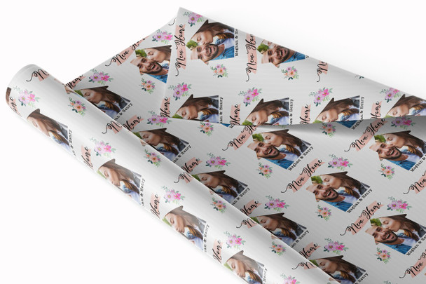 Personalised Wrapping Paper New Home Watercolour Floral House Photo Gift Wrap