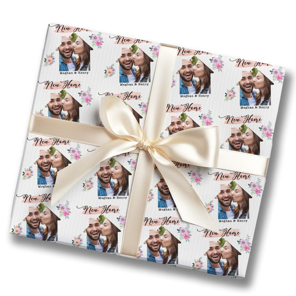 Personalised Wrapping Paper New Home Watercolour Floral House Photo Gift Wrap