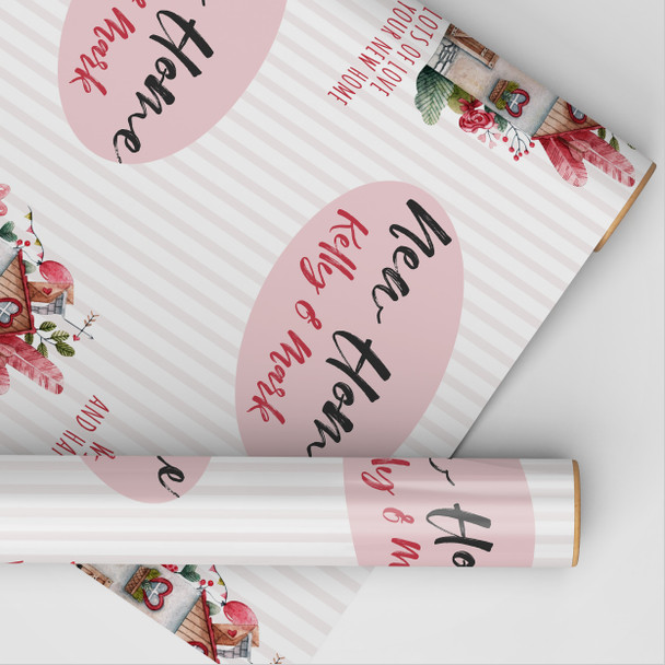 Personalised Wrapping Paper New Home Watercolour Pink Stripes Custom Gift Wrap