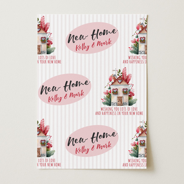 Personalised Wrapping Paper New Home Watercolour Pink Stripes Custom Gift Wrap