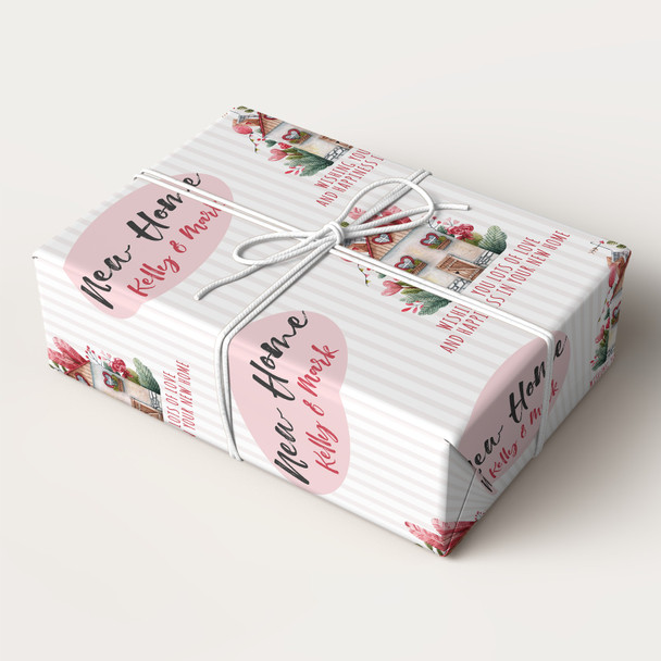 Personalised Wrapping Paper New Home Watercolour Pink Stripes Custom Gift Wrap