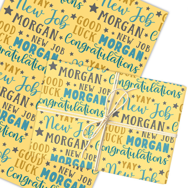 Personalised Wrapping Paper New Job Congratulations Blue Yellow Stars Gift Wrap