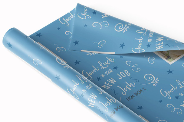 Personalised Wrapping Paper New Job Good Luck Photo Blue Lines Stars Gift Wrap