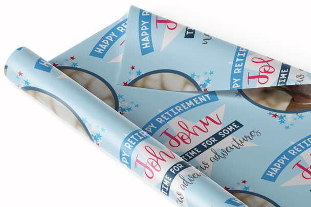 Personalised Wrapping Paper Retirement Male Photo Blue Stars Custom Gift Wrap