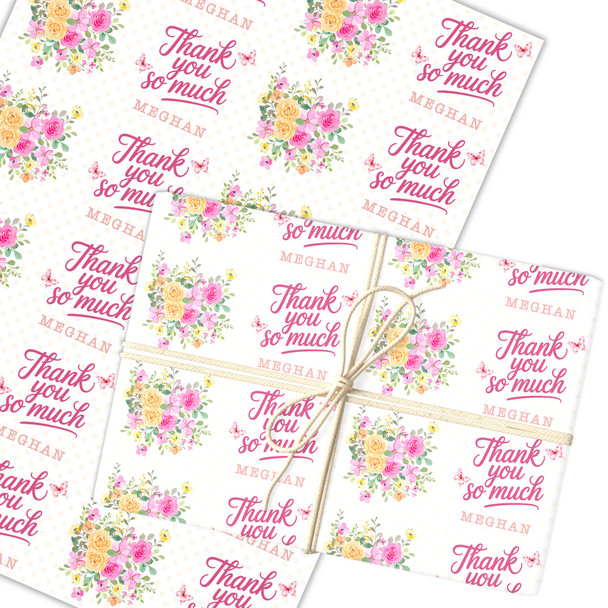 Personalised Wrapping Paper Thank You Floral Custom Gift Wrap