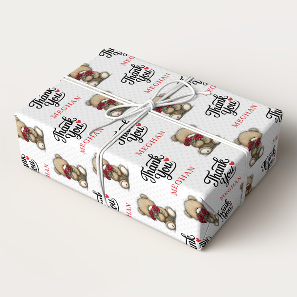 Personalised Wrapping Paper Thank You Cute Teddy Bear Roses Custom Gift Wrap