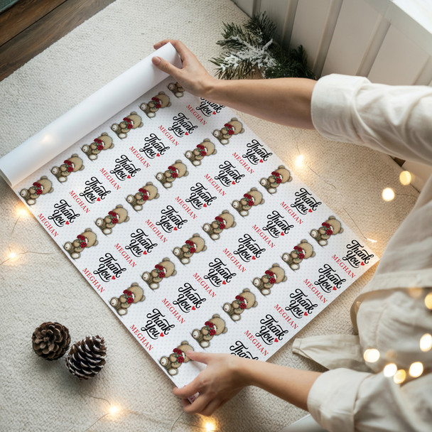 Personalised Wrapping Paper Thank You Cute Teddy Bear Custom Gift Wrap