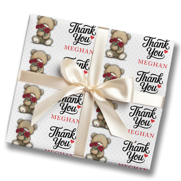 Personalised Wrapping Paper Thank You Cute Teddy Bear Custom Gift Wrap