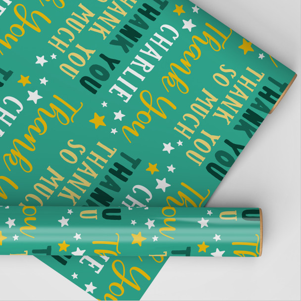 Personalised Wrapping Paper Thank You Green Stars Custom Gift Wrap