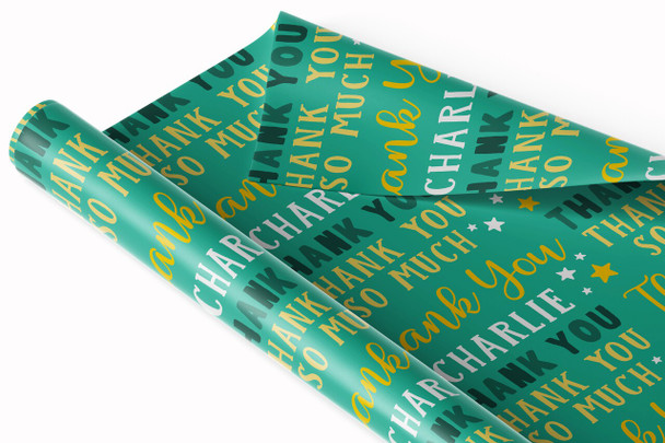 Personalised Wrapping Paper Thank You Green Stars Custom Gift Wrap