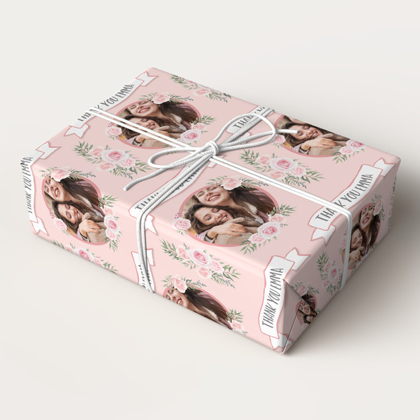 Personalised Wrapping Paper Thank You Photo Pink Flowers Custom Gift Wrap