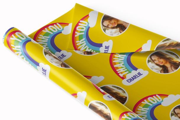 Personalised Wrapping Paper Thank You Photo Rainbow Yellow Custom Gift Wrap