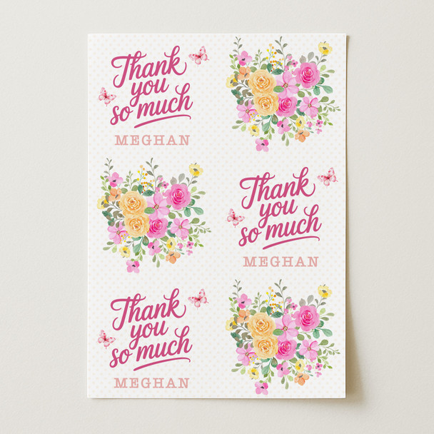 Personalised Wrapping Paper Thank You Pink Yellow Flowers Custom Gift Wrap