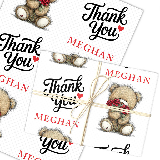 Personalised Wrapping Paper Thank You Teddy Bear Roses Custom Gift Wrap