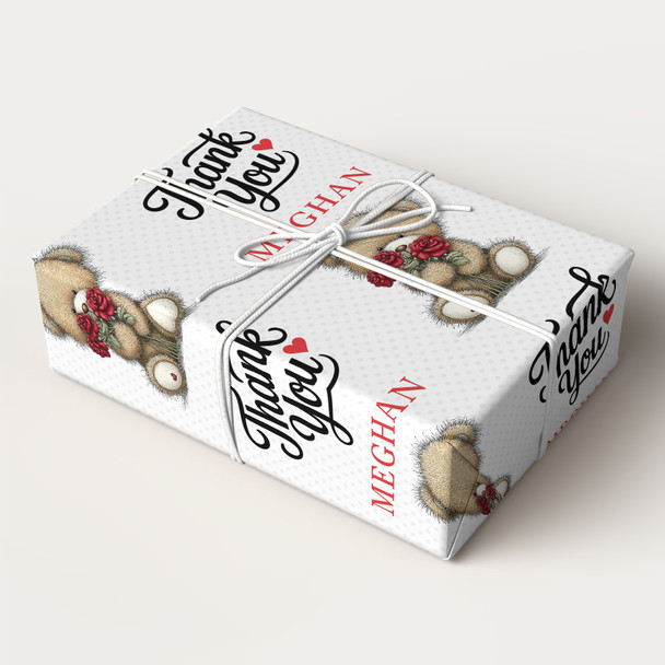 Personalised Wrapping Paper Thank You Teddy Bear Roses Custom Gift Wrap