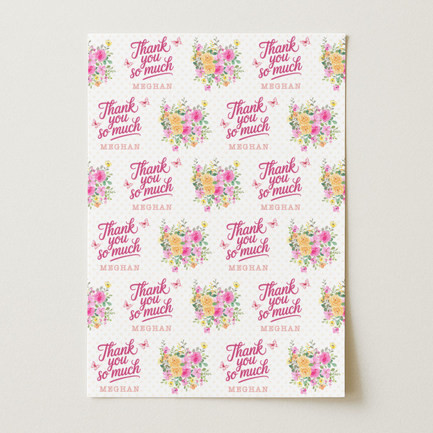 Personalised Wrapping Paper Thank You Watercolour Pink Yellow Custom Gift Wrap