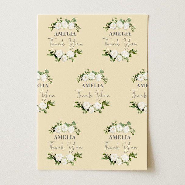 Personalised Wrapping Paper Thank You White Flowers Cream Custom Gift Wrap