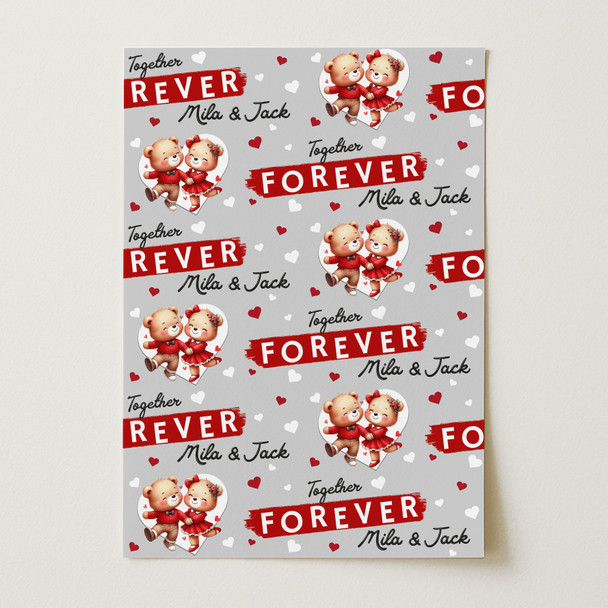 Personalised Wrapping Paper Valentine's Day Cute Teddy Bear Couple Together