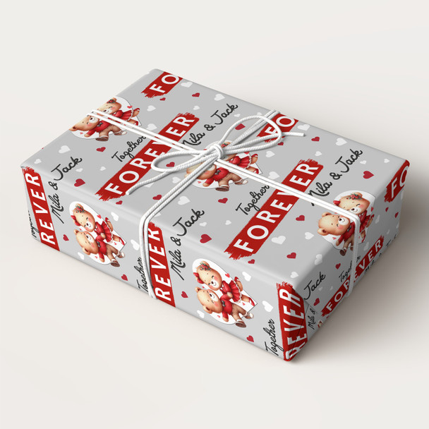 Personalised Wrapping Paper Valentine's Day Cute Teddy Bear Couple Together