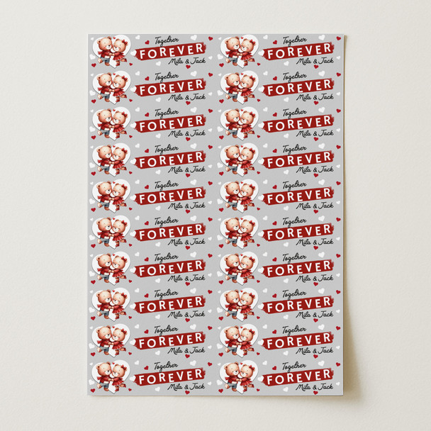 Personalised Wrapping Paper Valentine's Day Cute Teddy Bear Couple Gift Wrap