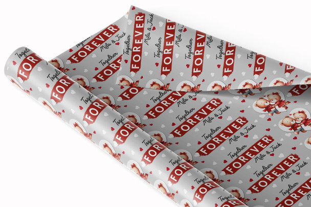 Personalised Wrapping Paper Valentine's Day Cute Teddy Bear Couple Gift Wrap