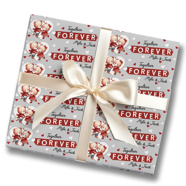 Personalised Wrapping Paper Valentine's Day Cute Teddy Bear Couple Gift Wrap