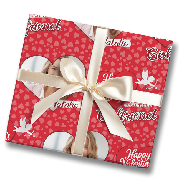 Personalised Wrapping Paper Valentine's Day Girlfriend Heart Photo Cupid