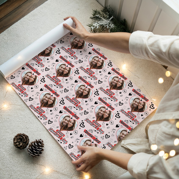 Personalised Wrapping Paper Valentine's Day Heart Photo Doodles I Love You