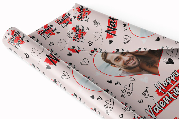 Personalised Wrapping Paper Valentine's Day Heart Photo I Love You Gift Wrap