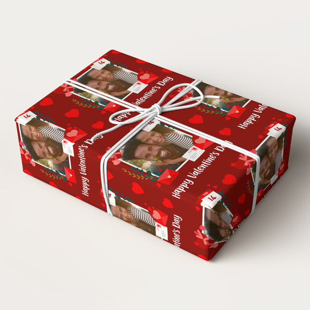 Personalised Wrapping Paper Valentine's Day Photo Frame Envelope Hearts Red