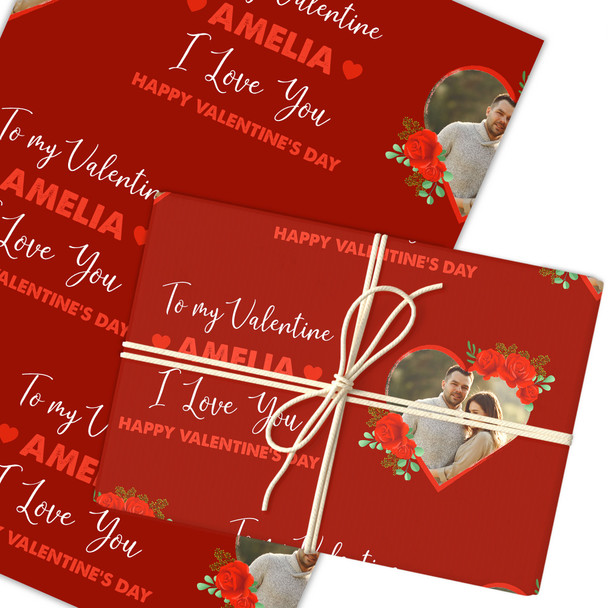Personalised Wrapping Paper Valentine's Day Photo To My Valentine Roses Red