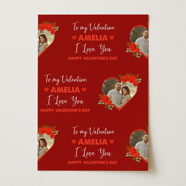Personalised Wrapping Paper Valentine's Day Photo To My Valentine Roses Red