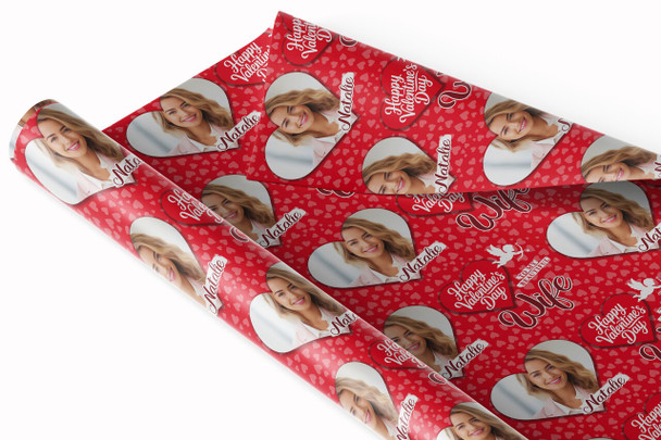 Personalised Wrapping Paper Valentine's Day Wife Heart Photo Cupid Silhouette