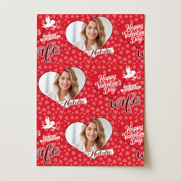 Personalised Wrapping Paper Valentine's Day Wife Cupid Silhouette Heart Photo
