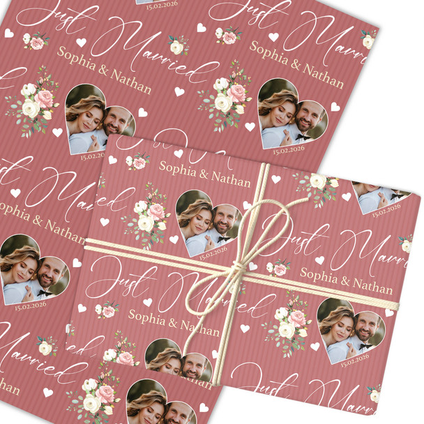 Personalised Wrapping Paper Wedding Day Floral Just Married Photo Gift Wrap