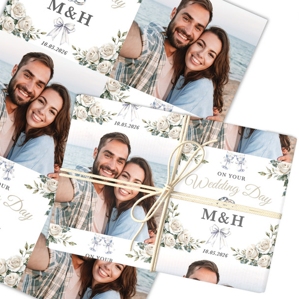 Personalised Wrapping Paper Wedding Day Floral Wedding Rings Photo Gift Wrap
