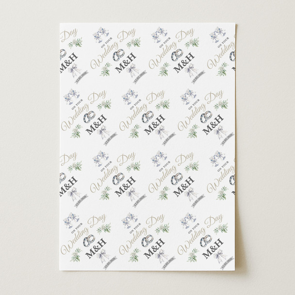 Personalised Wrapping Paper Wedding Day Floral Wedding Rings Custom Gift Wrap