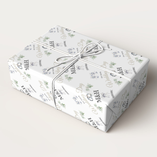Personalised Wrapping Paper Wedding Day Floral Wedding Rings Custom Gift Wrap