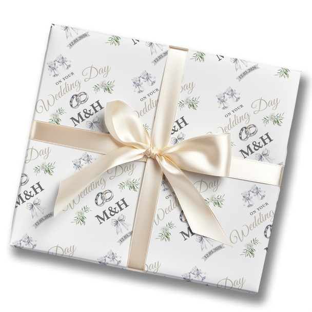 Personalised Wrapping Paper Wedding Day Floral Wedding Rings Custom Gift Wrap
