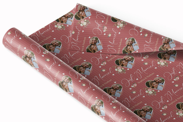 Personalised Wrapping Paper Wedding Day Just Married Heart Photo Gift Wrap