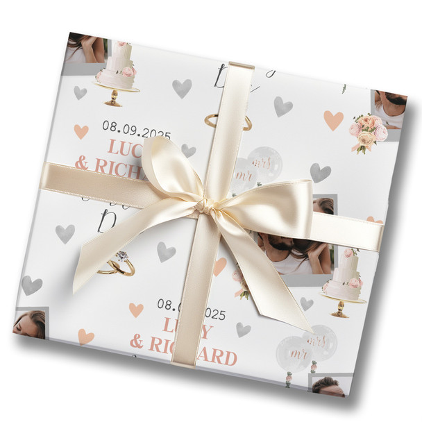 Personalised Wrapping Paper Wedding Day Photo Ring Cake Balloons Gift Wrap