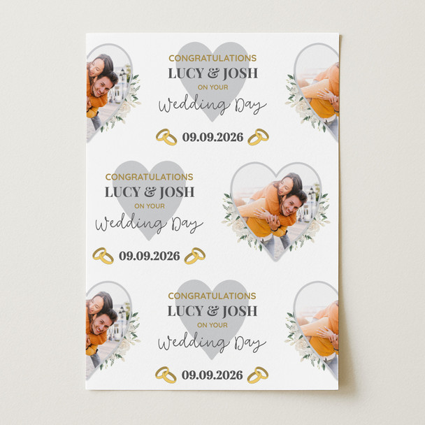 Personalised Wrapping Paper Wedding Day Photo White Flowers Heart Gift Wrap